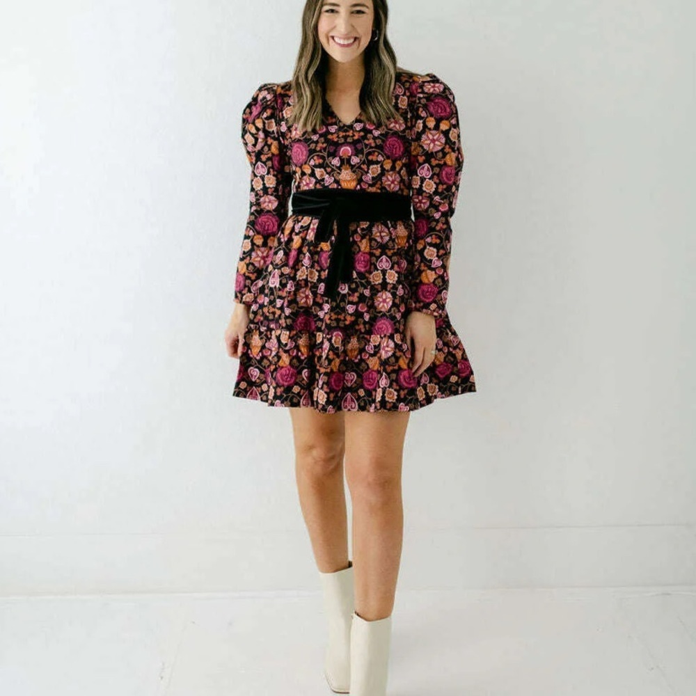 Beyond by Vera Heidi Dress Puff Shoulder Long Sleeve Floral A Line NO BELT